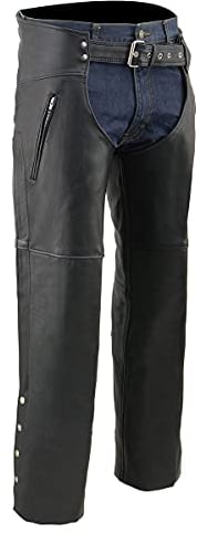 Milwaukee Leather SH1190 Leder-Chaps für Herren, Reißverschluss, Oberschenkeltasche, Netzfutter, Motorradfahrer, Schwarz, Größe 2XL