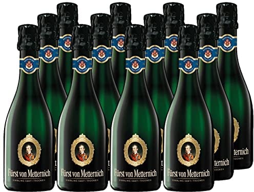 Fürst von Metternich Riesling Sekt Trocken (12 x 0,375 l) Premiumsekt aus deutschen Rieslingweinen, Dry, klare und ausgeprägte Fruchtnoten, 0,375 l Kleinflasche ist perfekt für Unterwegs oder zu Zweit