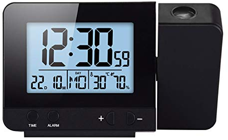 Projection Alarm Clock LED Display Projector Clock with Backlight Battery Powered Rotate Alarm Clock (Black)