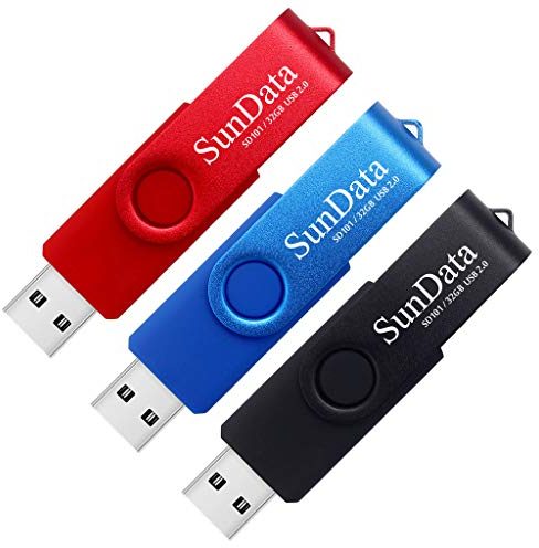 SunData 3 Stück 32GB USB-Sticks USB 2.0 Speicherstick Thumb Drives Memory Sticks Rotate Metall (3 Mischfarben: Schwarz, Blau, Rot)
