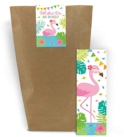 Junaversum 12 Lesezeichen + 12 Geschenktüten + 12 Aufkleber Flamingo Mitgebsel Gastgeschenk beim Geburtstag Kindergeburtstag Hochzeit Taufe