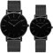 Kubagom Paar Uhren Analog Quarz Edelstahl Wasserdicht Mesh Ultradünne Set für Sie und Ihn (Schwarz Oberfläche,Schwarz Armband 2)