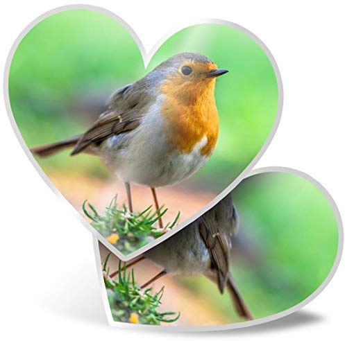 2 x Herz-Aufkleber 7,5 cm – Garten Rotkehlchen Vogel Vögel Weihnachten Spaß Aufkleber für Laptops, Tablets, Gepäck, Scrapbooking, Kühlschränke, 15509