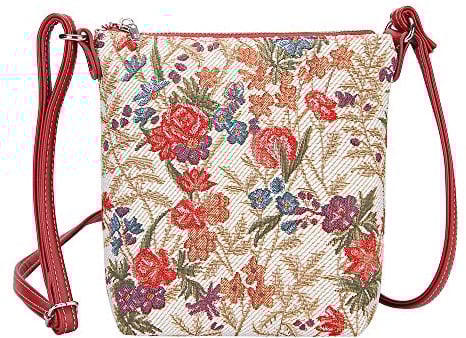 Signare Gobelin Kleine Umhängetasche für Damen mit Vintage-Designs (Blumenwiese)