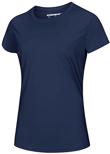 MAGCOMSEN Sportshirt Damen Kurzarm UV Schutz Wandershirt Atmungsaktiv Laufshirt Schnelltrocknend T-Shirt für Outdoor, Laufen, Alltag Dunkelblau XL