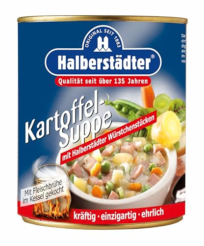 Halberstädter 6x 800ml Kartoffelsuppe - Mit Würstchen & Fleischbrühe | Herzhafter Eintopf im Kessel eingekocht, tafelfertiger Vorratspack, 4,8 kg Gesamtgewicht, ohne künstliche Aromen