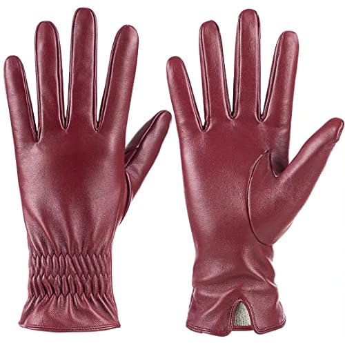 Damen Echtes Schafsleder Handschuhe, Winter Warm Touchscreen Texting Kaschmir gefüttert Fahren Motorrad Kleid Handschuhe （Rot, M）