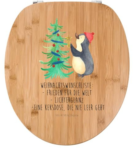 Mr. & Mrs. Panda Motiv WC Sitz Pinguin Weihnachtsbaum - Geschenk, Heiligabend, Winter, Weihnachten, Wintermotiv, Toilettendeckel, Klobrille, WC-Sitz,