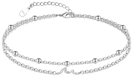 CHIC & ARTSY Welle Fußkettchen 925 Sterling Silber Welle Fußkettchen für Frauen Boho geschichteten Strand Fußkettchen einstellbar Doppelkette Fußkettchen 11 Zoll