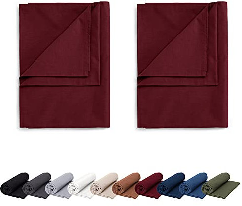EllaTex Doppelpack Renforce Bettlaken Haustuch aus 100% Baumwolle ohne Gummizug, Farbe: Weinrot, Größe: 2er Pack 160 x 200 cm