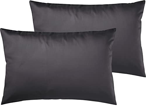 Pure Label 2er Set Mako Satin Kissenbezüge 40x60 cm aus 100% Baumwolle in dunkelgrau - Traumhaft weiche Deko Kissen passend zu unseren Bettwäsche Sets
