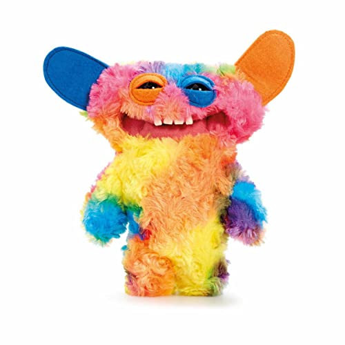Fuggler 22 cm großes Plüschtier mit Grinsen-Motiv, Regenbogenfell