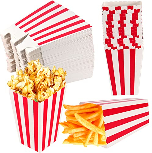 ZEONHEI 120 bolsas de palomitas de maíz, cajas de palomitas de maíz, contenedores de caramelo para fiestas, noches de cine, Pascua, patrón de rayas rojo y blanco