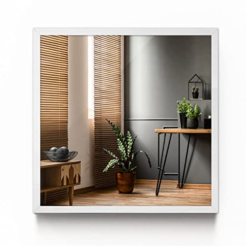 Tulup Spiegel Weiße Rahmen 50x50 cm Badezimmer Mirror Glas Wand Groß Wohnzimmer Schlafzimmer