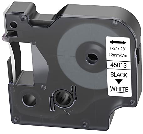 LEYF 1 Stück Etikettenband, Kompatibel mit Dymo D1 45013 S0720530, 12mm x 7mm Schriftband für Dymo LabelManager 160 280 210D 360D 420P 500TS Labelpoint 250 150 450 Duo, Wasserdicht, Schwarz auf Weiß