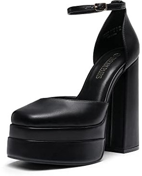 DREAM PAIRS Women’s High Chunky Platform Closed Toe Block Heels Square Toe Ankle Strap Dress Wedding Party Pumps Shoes SDPU2319W,Size 6,Black,SDPU2319W