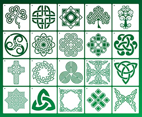 20 x keltische Knoten-Schablonen, traditionelle irische Designs, 15,2 x 15,2 cm, wiederverwendbare Mylar-Schablone für Bastelarbeiten und Dekorationen, keltische Schablone zum Malen auf Holz, Stoff,