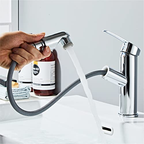 Sumeber Grifo de baño Grifo con grifo de lavabo retráctil con grifo mezclador tipo 2-jet adecuado para grifo mezclador de superficie caliente frío (ducha plateada)