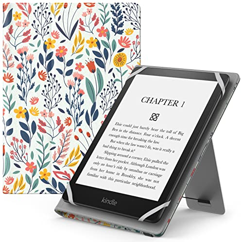 MoKo Universal Case for 6,6.8,7 Kindle eReaders - Kindle/Kobo/Voyaga/Lenovo/Sony E-Book Reader, Lightweight PU Leather Folio Shell Cover Case, with Hand Strap/Kickstand, Flowers