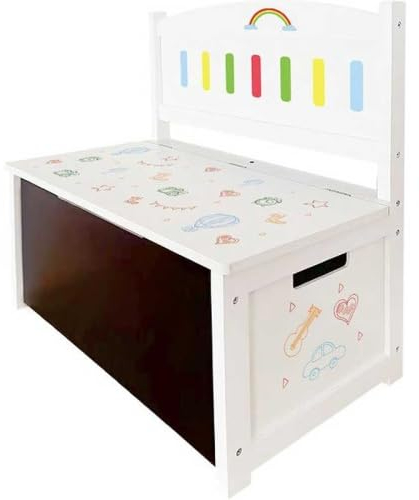 Spielmaus Holz 3 in 1 Sitzbank, mit integrierter Schiefertafel, praktischer Stauraum in der Sitzbank, inklusive Kreide und Schwamm, komplett bemalbar, weiß, für Kinder ab 3 Jahre, indoor, Holzbank