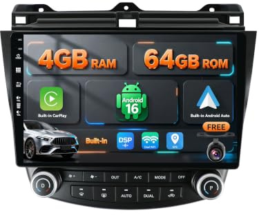 BXLIYER Android 14 IPS Autoradio für Honda Accord 7th (2002-2007) - Eingebaut CarPlay/Android Auto - Rückfahrkamera KOSTENLOS - 2G+32G - Lenkradsteuerung DAB Fast-Boot BT WiFi DSP - 2 Din 10.1 Zoll