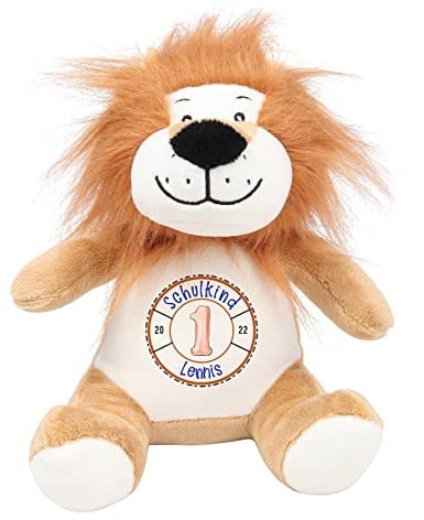 Selket's Shop Kuscheltier Schultüte Löwe Teddy Hase Katze Eule Schulanfang Plüschtier Einschulung personalisiert mit Schulkind Name (Löwe)