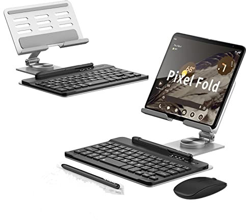 Hülle Custodia per Pixel Fold Tastiera + Supporto Telefono + Mouse + Penna,Supporto per Tablet PC Keyboard Kit per Google Pixel Fold(2)