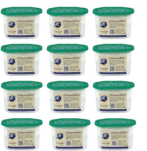 Dehumidifier 500ml, Helps Prevent Dampness, Mildew, Mould and Condensation, Long Lasting, Hydrophilic Crystals, Disposable Moisture Absorber for Kitchen, Bedroom, Wardrobe, Caravan, Office (12)