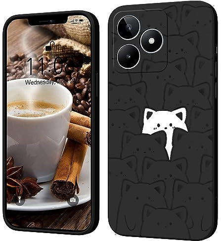 Caricatura Creativa Caja Suave de Silicona Compatible con Realme C53/Realme Narzo C53 Funda, [Patrón de Gato] Protector Carcasa,Negro
