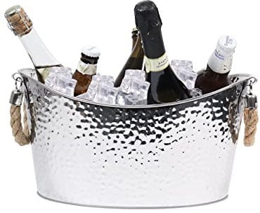 8 Liter Großer Eiskübel Getränkewanne,Edelstahl Getränkekühler mit Henkel Champagner Kühler Eiskübel, Eiseimer für Garten Partei