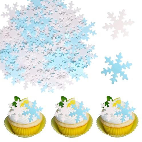 EUDUQ 100 Pcs Essbare Schneeflocken Tortendeko,Snowflake Cake Decoration Frozen Kuchen Dekorationen Kit Schneeflocken Cupcake Toppers für Winter Weihnachten Thema Geburtstag Party Kuchen(Weiß+Blau)