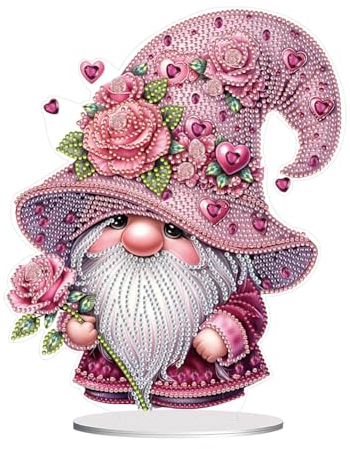 Starnearby DIY Diamond Painting Zwerge und Blumen Deko, 5D Diamant Painting Tisch Deko Einseitig, Gnome Diamant Malerei Kunst Set Ornamente, Zuhause Deko Valentinstag Geschenke für Frauen