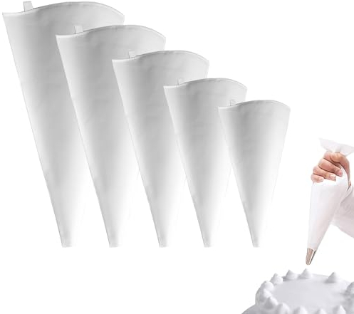 EULAPGOE 5 Pièces Poche a Douille Patisserie, 25/30/35/40/45cm Poche a Douille Reutilisable, Poche à Douille Patisserie en Coton Professionnels, Piping Bag pour Décorer des Gâteaux et des Desserts