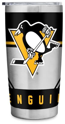 Rico Industries NHL Hockey Pittsburgh Penguins Edelstahlbecher mit Deckel, 590 ml, ideal für Kaffee, Tee, Wasser oder Cocktails