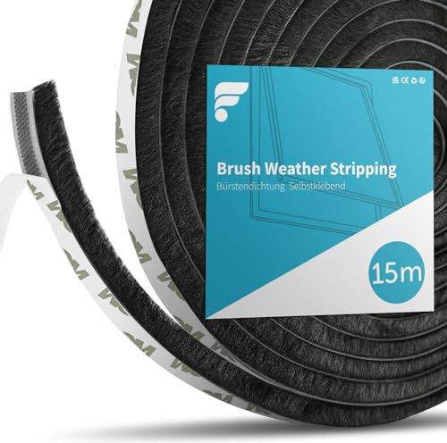 shinfly Bürstendichtung Selbstklebend 15M, 9 mm(B) x 15 mm(D) Bürstendichtung für Rolladen, Tür, Fenster, Schiebetür, Kleiderschränk Insektenschutz, Staub- und Lärm (Schwarz, 15M)