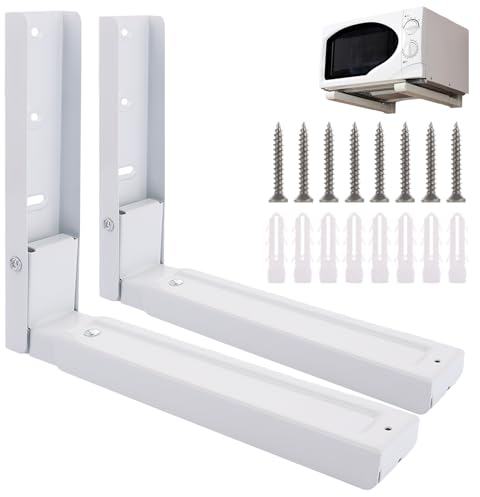 VIDETOL 4 Pack Microwave Shelf Brackets, Universal Adjustable Depth Microwave Wall Bracket Max 48kg, White Microwave Brackets Wall Mounted with Screws for All Microwaves