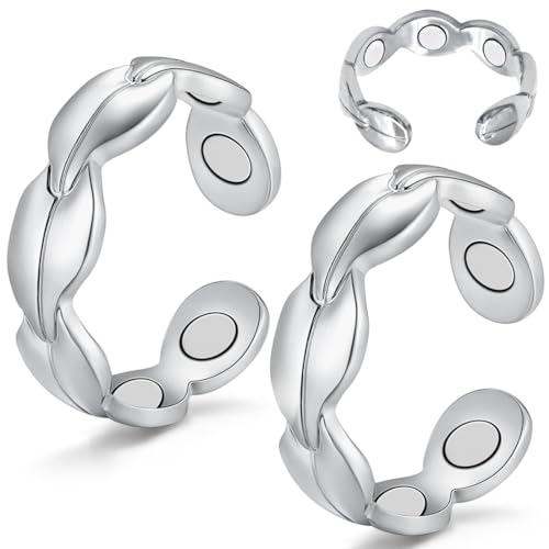 Cigmag 2PCS Lymphdrainage Magnet Ringe Damen Frauen Finger 7 Ultrastarke Magnete 99% Reines Kupfer Verstellbar mit Geschenkbox (Silber)