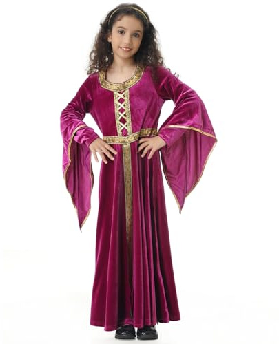 maxToonrain Flickor medeltida prinsesskostym renässans sammetsklänning barn kunglig fin utklädnad för halloween World Book Day (rosa, medium)