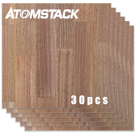 ATOMSTACK Lot de 30 panneaux en bois non traité, 30 x 30 cm, vides, pour bricolage, gravure au laser, artisanat du bois, contreplaqué épissé pyrographie noyer noir