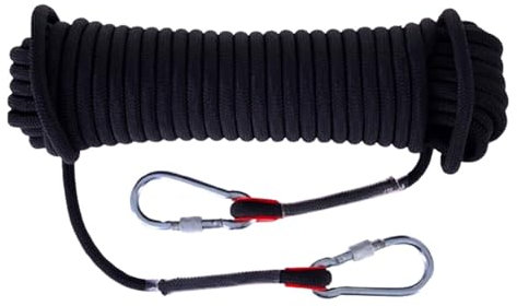hxoity 10mm Statisches Kletterseil 32ft 82ft 164ft 328ft 492ft 656ft Hochfestes Outdoor Kletterseil Ankerdock-Linien Fitnessgeräte Mit Karabiner-Augenhaken(Black,10mm x 80m)