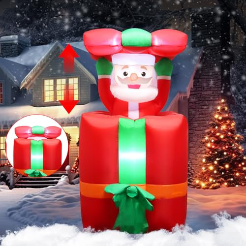 Weihnachtsmann Aufblasbar, Utomatische Heben und Senken Aufblasbarer Weihnachtsmann mit LED-Lichter, 155cm Aufblasbare Weihnachtsdeko für Outdoor Indoor Haus Haus Tür Hof Rasen Garten