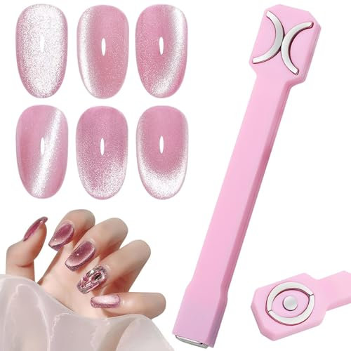3 in 1 Nail Art Tool - Cat Eye Gel Polish Magnet, Multi-Function, Double-Head, Pink, Strong Suction for Home DIY & Salon