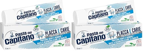 Pasta del Capitano, Bio Zahncreme Plaque & Karies, Gewährleistet eine gründliche Reinigung, Schützt Zähne und Zahnfleisch, Ideale Lösung gegen Plaque und Karies, 100% Made in Italy, 75 ml Tube