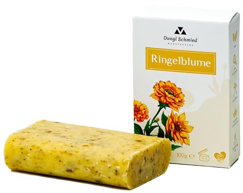 Dungl Schmied feste Seife Ringelblume - Handmade Soap - Naturseife ohne Palmöl - Pflegeseife - Körperseife für alle Hauttypen - milde Peeling Seife handgemacht - Seifenstück mit natürlichem Duft