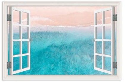 RXNHGJDS Quadri Finestra Aperta Sul Mare,Poster di spiaggia con paesaggio costiero,Quadro su Tela Stampa Artistica Mare Blu Natura Quadri Moderni Soggiorno Grandi45x30cm(18x12in) poster