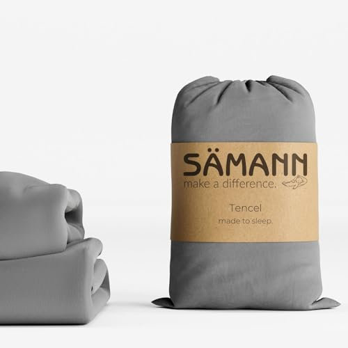 Sämann Premium Spannbettlaken Tencel Lyocell-Faser | Spannbetttuch samtweich und wärmeregulierend | faltenfrei und superelastisch | Matratzenhöhe bis 30 cm (grau, 180/200 x 200 cm)