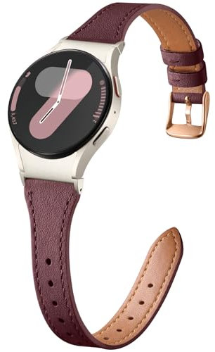 CeMiKa One Klick Cuir Bracelet Compatible avec Samsung Galaxy Watch 7 6 5 4 Bracelet 40mm 44m, Cuir Bracelet Montre pour Samsung Watch 6 Classic 47mm 43mm/5 Pro 45mm/4 Classic 42mm 46mm/FE, Vin Rouge