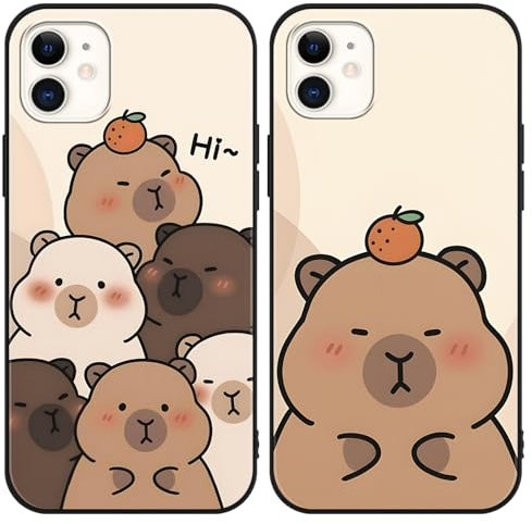 Yimctoie [2 Stück Anime Handyhülle für Apple iPhone 12 mini 5.4 Hülle, Schutzhülle mit Aesthetic Capybara Muster Cover Niedlich Cartoon Weich TPU Silikon Stoßfest Kratzfest Case, Funny