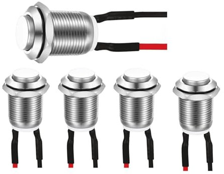 5X IP65 wasserdichte ​druckschalter Edelstahl mit vorverdrahteten Kabeln – ​schalter 12v /24V Selbstverriegelnd für Industrie, Auto, Boot (12mm Loch, 2A/250V) – ​12v schalter mit Not-Aus-Funktion