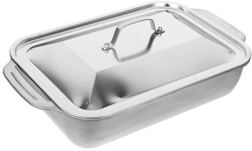 Gatuida 1Set Stainless Steel Fish Roasting Pan with Lid Rectangular Deep Tray for Home Use Catering Pan for Food Service and Hotel Kitchen